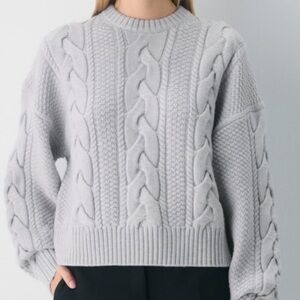 Aritzia Light Gray Cable Knit Crewneck Sweater
